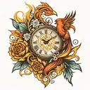 phoenix fire and tree of life clock tattoo design idea