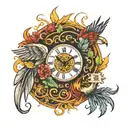 phoenix fire and tree of life clock tattoo design idea