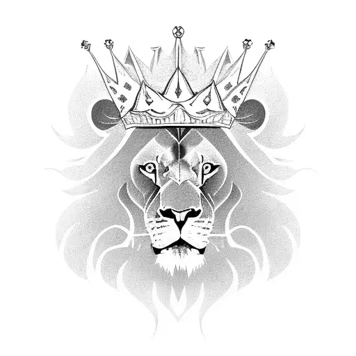 A powerful lion with a crown symbolizing strength and courage tattoo design idea