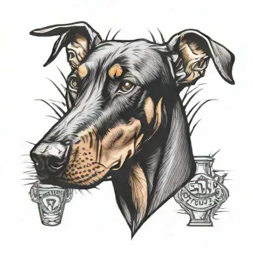 doberman w tequila bottle tattoo design idea