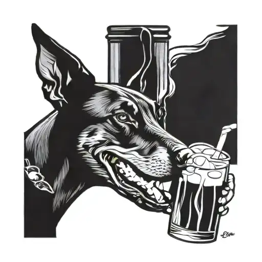 doberman w tequila bottle tattoo design idea