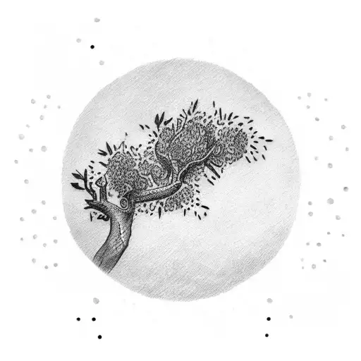 Illustration of an olive tree branch with olives tattoo design idea