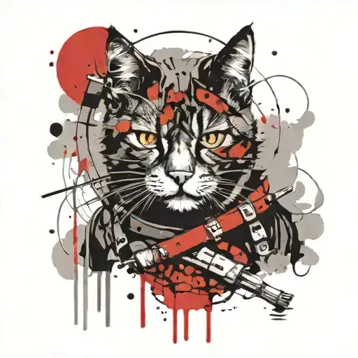 Samurai cat with catana tattoo design idea