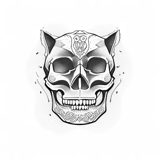 Skull and cat tattoo design idea