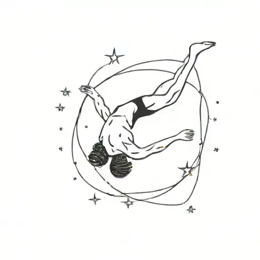 A minimalist tattoo of a swimmer diving into a starry night sky reflecting on water tattoo design idea