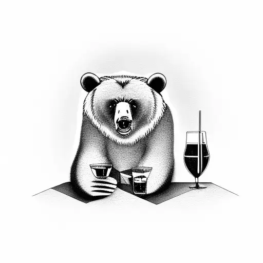Bear sitting at a bar drinking whiskey tattoo design idea