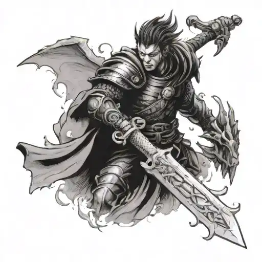 A black-grey tattoo of Guts wielding his iconic sword, the Dragonslayer tattoo design idea