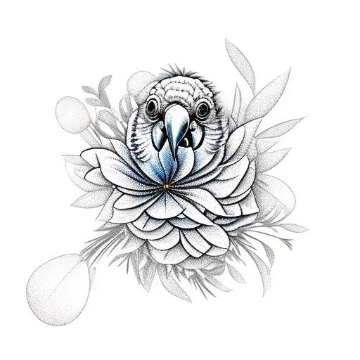 cockatoo with flowers tattoo design idea