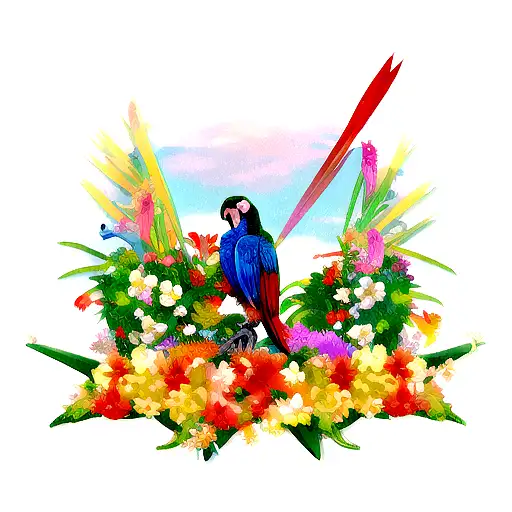 parrot with gladioli flowers tattoo design idea