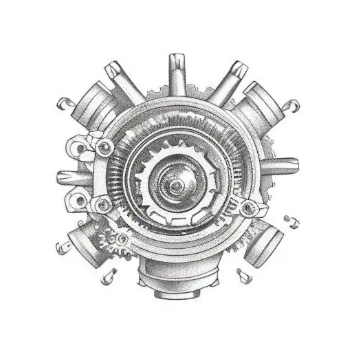 An intricate truck engine with gears and pistons tattoo design idea