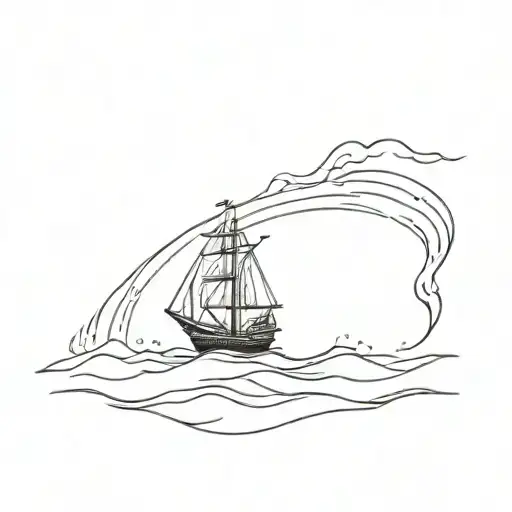 burning ship sailing through a sea tattoo design idea