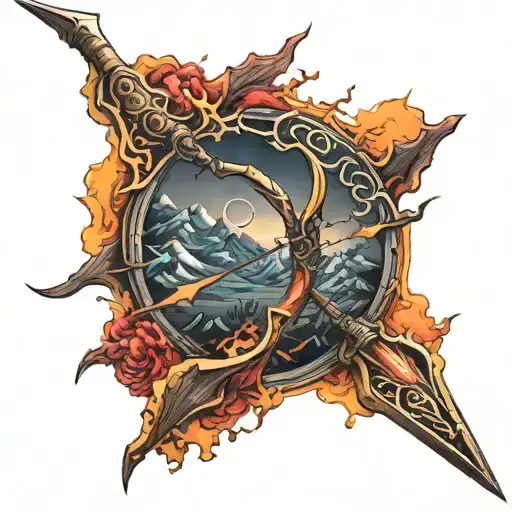 Lava bow and arrow tattoo design idea