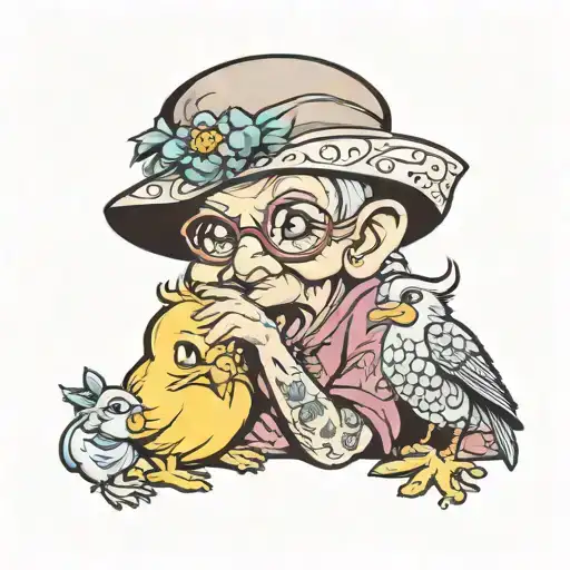 Looney Toones granny with tweety bird hugging tattoo design idea