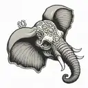 front view elephant head, left half alive, right half skull tattoo design idea