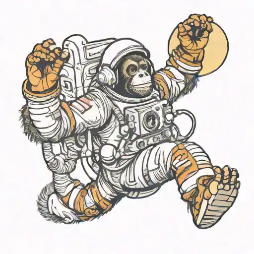 ORANGUTAN ASTRONAUT IN RUBBER HOSE ANIMATION STYLE tattoo design idea