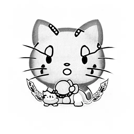 hello kitty and kuromi with stars and weed tattoo design idea