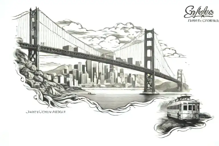 Golden Gate Bridge with San Francisco city skyline tattoo design idea