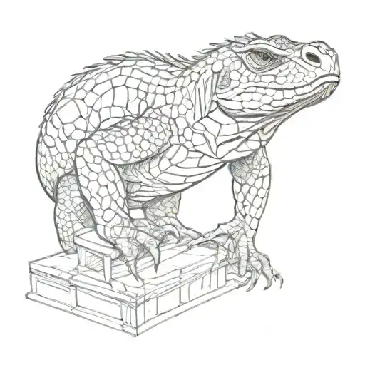A sketch of a Komodo dragon wrapped around a sports trophy tattoo design idea
