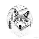 An intricate map of a ski resort with a wolf silhouette integrated into the design in dotwork style tattoo design idea
