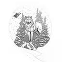An intricate map of a ski resort with a wolf silhouette integrated into the design in dotwork style tattoo design idea
