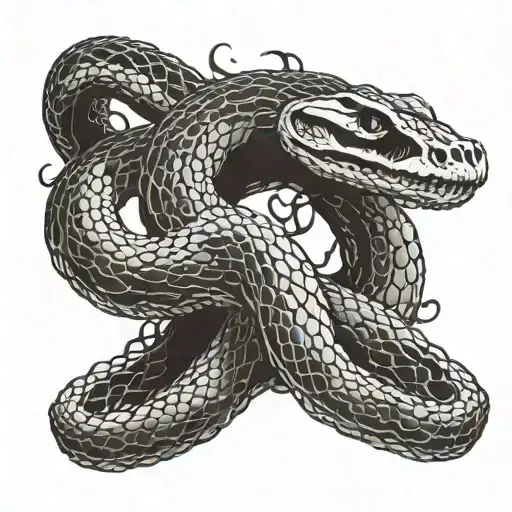 two snakes intertwined hissing. one is a skeleton of a snake tattoo design idea