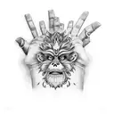 hand sleeve of lord narasimha sitting like a gangster tattoo design idea