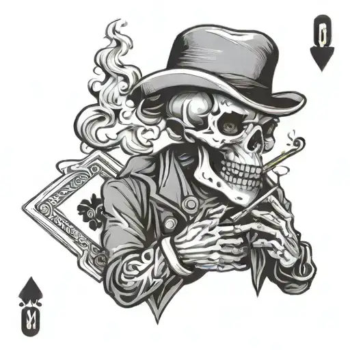 Western playing card featuring a skull smoking a cigarette with fire. tattoo design idea