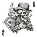 Western playing card featuring a skull smoking a cigarette with fire. tattoo design idea