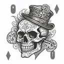 Western playing card featuring a skull smoking a cigarette with fire. tattoo design idea