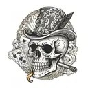 Western playing card featuring a skull smoking a cigarette with fire. tattoo design idea