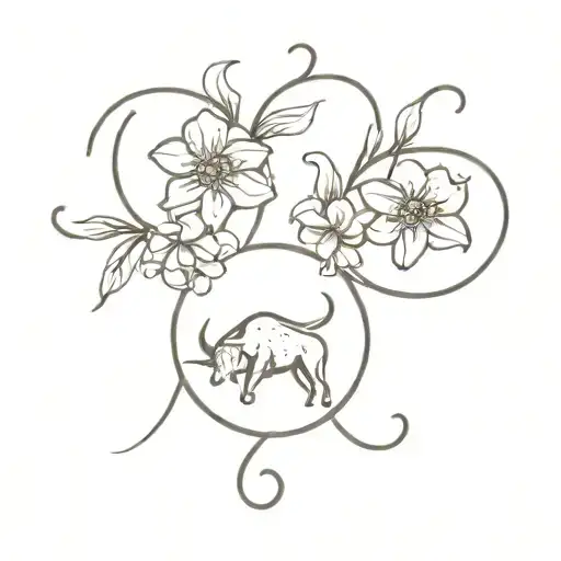 sagittarius and taurus with flowers tattoo design idea