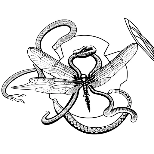 Snake, dragonfly, Memento Mori  tattoo design idea