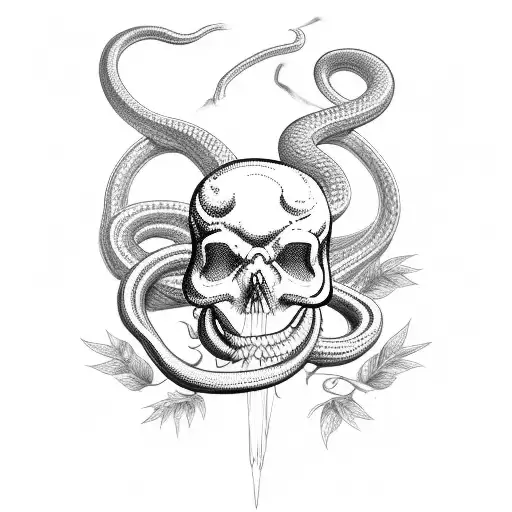 snake and a Memento mori text tattoo design idea