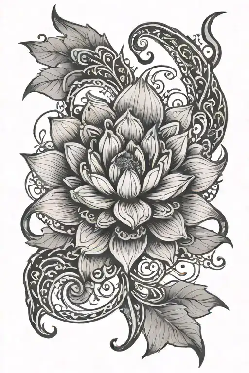 ornamental spine tattoo with lotus flower and crescent moon tattoo design idea