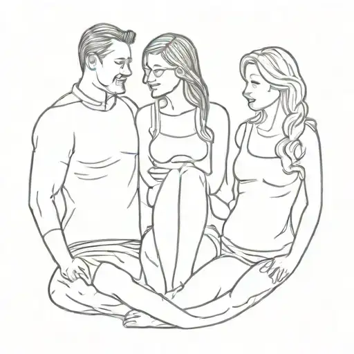 dad mon and daughters  tattoo design idea