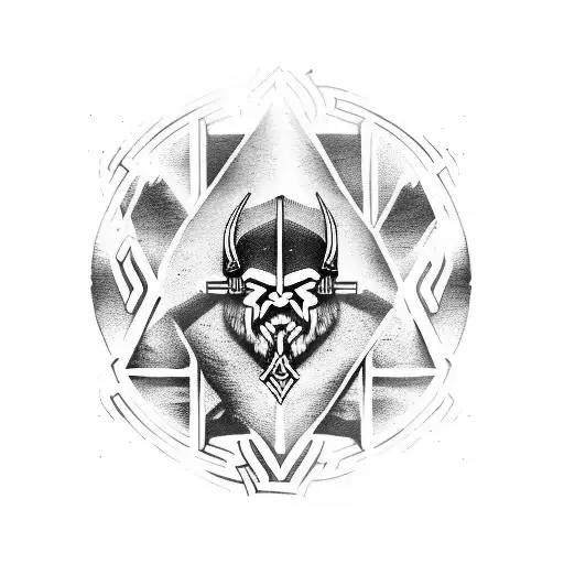 viking runes that with a mountain and Assassin's creed sign tattoo design idea