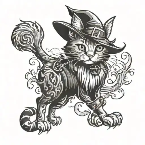 Witchy cat tattoo design idea