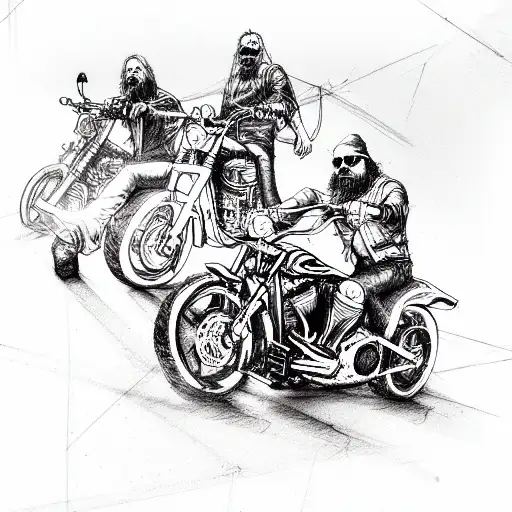 a pack of outlaw bikers on Harley's riding out of hell tattoo design idea