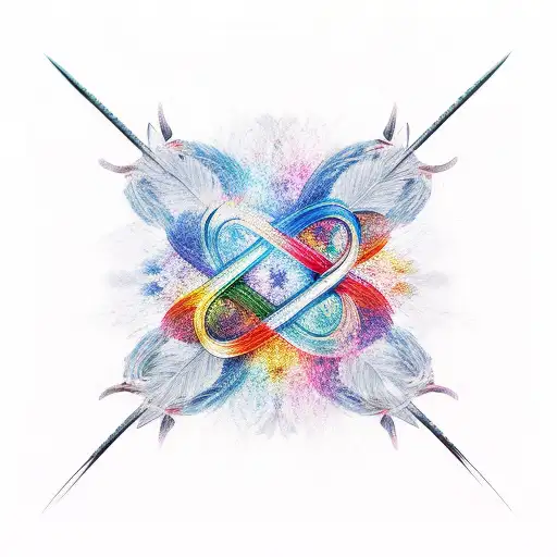 Infinity Symbol made of feathers and samurai swords tattoo design idea
