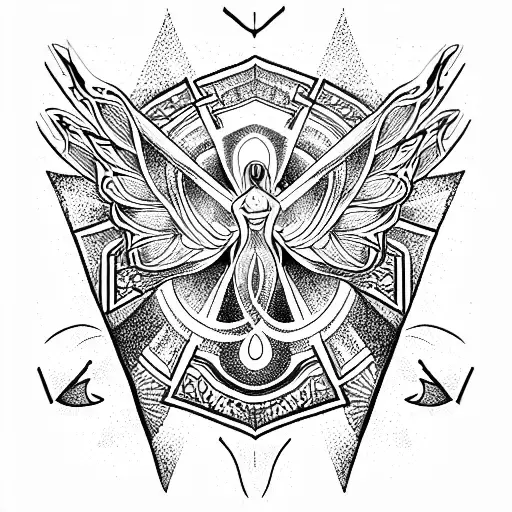 Tattoo with fine line, technology, angel, dots tattoo design idea