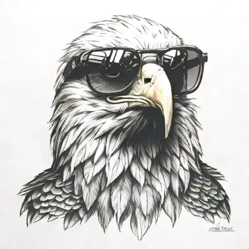 eagle with big aviators on with smoke behind the image  tattoo design idea