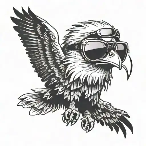 eagle with big aviators on with smoke behind the eagle  tattoo design idea