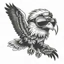 eagle with big aviators on with smoke behind the eagle  tattoo design idea