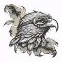 eagle with big aviators on with smoke behind the eagle  tattoo design idea