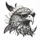 eagle with big aviators on with smoke behind the eagle  tattoo design idea