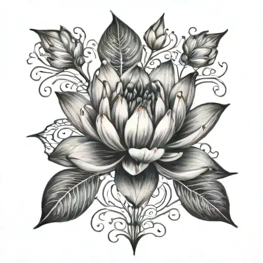 gently symmetry flower lotos flower black  tattoo design idea