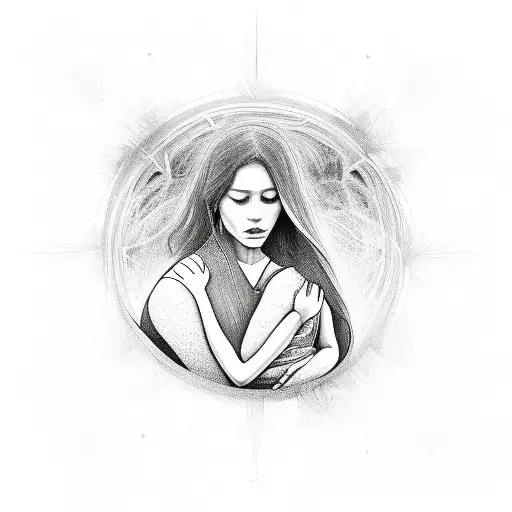 A symbolic representation of a mother and daughter transcending darkness together tattoo design idea