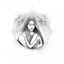 A symbolic representation of a mother and daughter transcending darkness together tattoo design idea