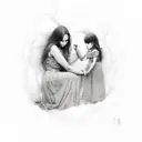 A symbolic representation of a mother and daughter transcending darkness together tattoo design idea