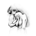 A symbolic representation of a mother and daughter transcending darkness together tattoo design idea